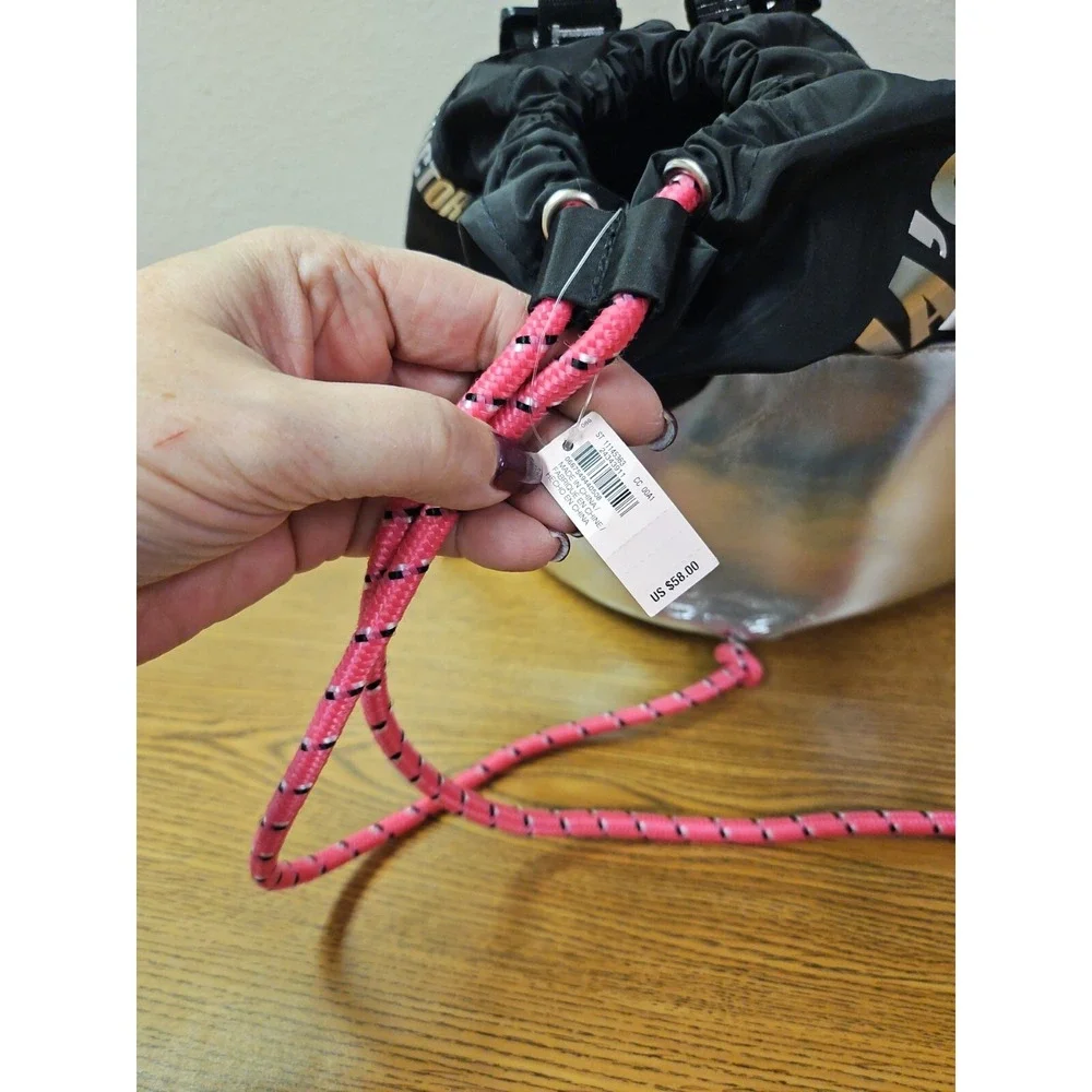 Victoria's Secret PINK Backpack‎ Gym PE Bag Black Silver  Large L 17